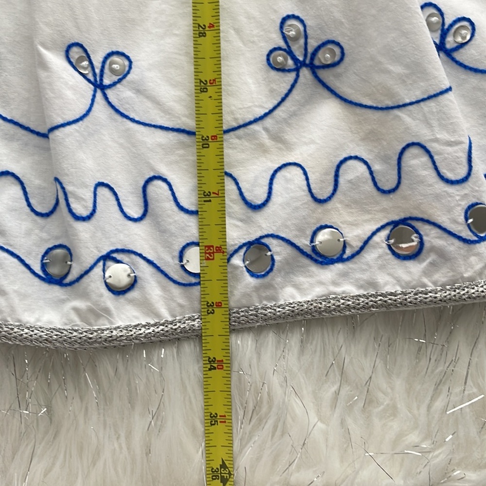 Juliet Dunn London Embroidered Embelished Poncho Shirt Dress in White/Bl… - Picture 10 of 16